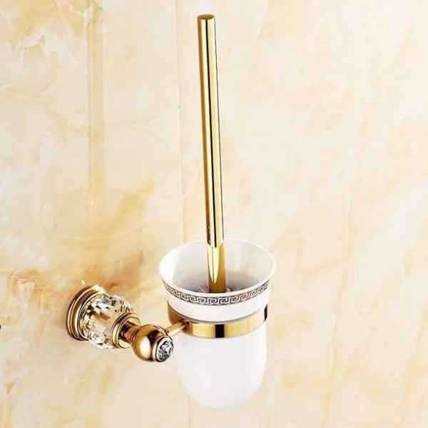 Planet Gates Toilet Brush Holder Brass Crystal Bathroom Accessories Set Polish Finish Gold Bathroom Hardware Set Europe Antique Bathroom Products ST1