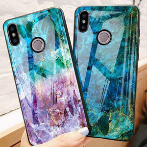 Planet Gates TOMKAS Agate Marble Case for Xiaomi Redmi 4X Note 5 Soft Edge PC+Glass Back Cover Phone Case for Xiaomi Redmi Note 5 Global Pro