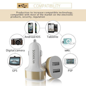 Planet Gates Tomkas Car Charger Universal Dual Port USB Car Charger Mobile Phone 5V2.1A Charger USB Adapter For Samsung Xiaomi Fast Charging