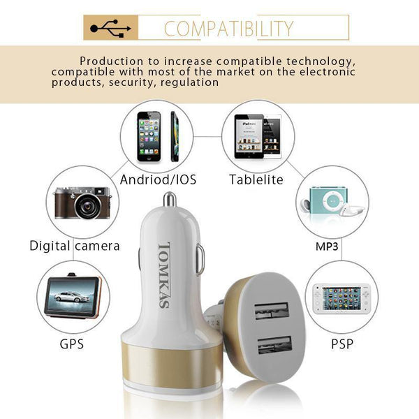 Planet Gates Tomkas Car Charger Universal Dual Port USB Car Charger Mobile Phone 5V2.1A Charger USB Adapter For Samsung Xiaomi Fast Charging