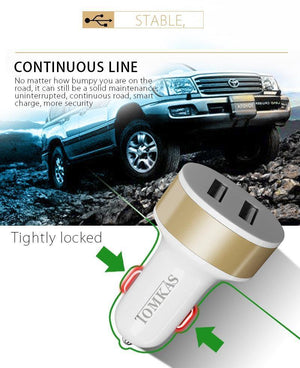 Planet Gates Tomkas Car Charger Universal Dual Port USB Car Charger Mobile Phone 5V2.1A Charger USB Adapter For Samsung Xiaomi Fast Charging