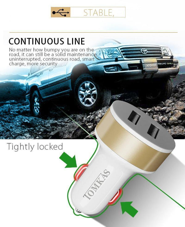 Planet Gates Tomkas Car Charger Universal Dual Port USB Car Charger Mobile Phone 5V2.1A Charger USB Adapter For Samsung Xiaomi Fast Charging