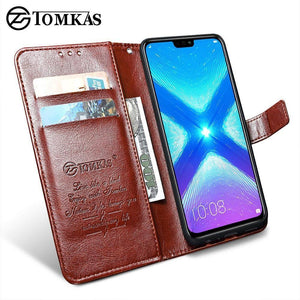 Planet Gates TOMKAS Luxury Leather Flip Case for Honor 8x 360 Protective Phone Cover Leather Wallet Silicon Cases for Huawei Honor 8x