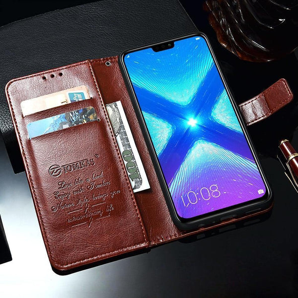Planet Gates TOMKAS Luxury Leather Flip Case for Honor 8x 360 Protective Phone Cover Leather Wallet Silicon Cases for Huawei Honor 8x