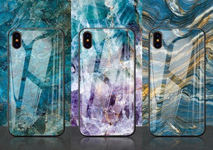 Planet Gates TOMKAS Luxury Marble Phone Case for iPhone X Xs Max Glass PC Agate Back Cover Silicone Soft Edge Coque Case for iPhone XS Max XR