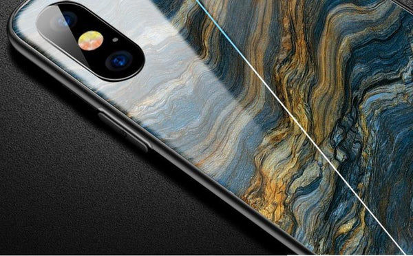 Planet Gates TOMKAS Luxury Marble Phone Case for iPhone X Xs Max Glass PC Agate Back Cover Silicone Soft Edge Coque Case for iPhone XS Max XR