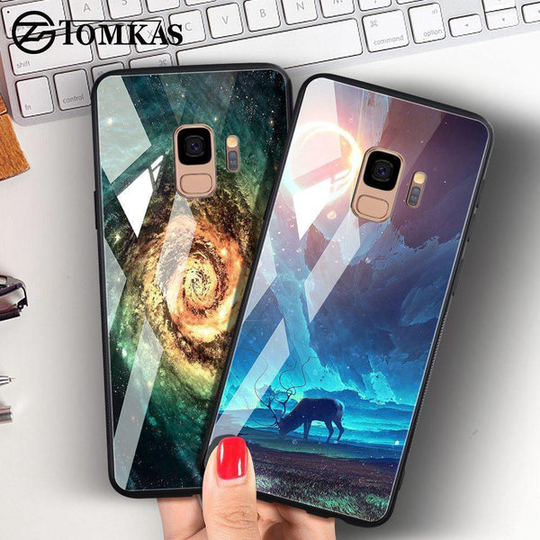Planet Gates TOMKAS Tempered Glass Case For Samsung Galaxy S9 S9 Plus Silicone Coque Patterned Phone Cover Cases For Samsung Galaxy Note 9 8