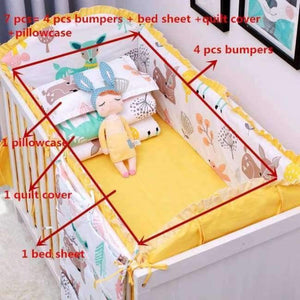 Planet Gates tonghuaxiaolu 7Pcs Hot ! Baby Bedding Set 100% Cotton Crib Bedding Set Baby Cot Protector Safe Bumpers Bed Sheet Quilt Cover Pillowcase
