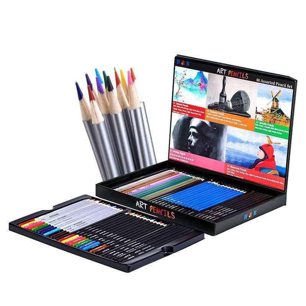 Planet Gates Tools 61 Pieces Suits Charcoal Pencil Sharpener Drawing Water-soluble Color Lead Metal Pencils Art Painting Supplies