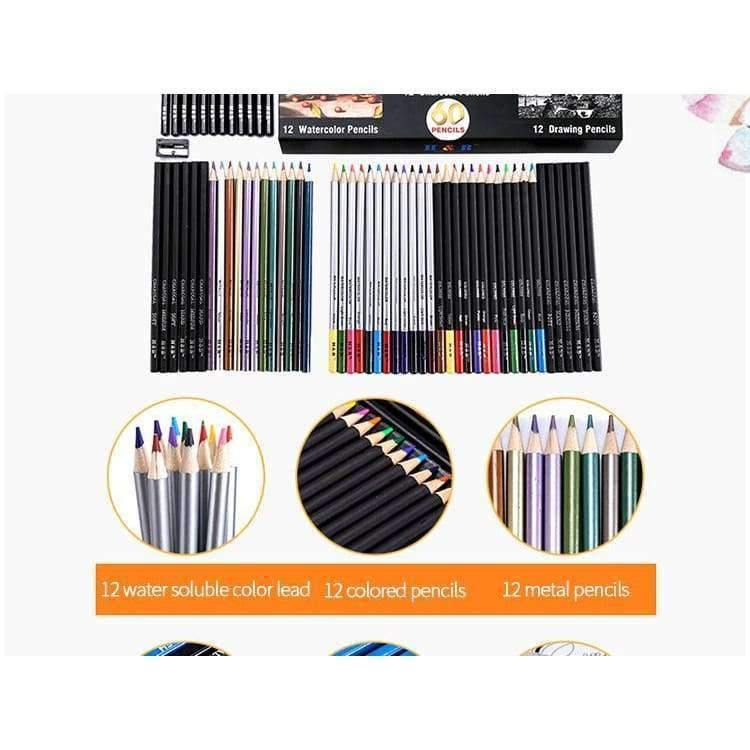 Planet Gates Tools 61 Pieces Suits Charcoal Pencil Sharpener Drawing Water-soluble Color Lead Metal Pencils Art Painting Supplies
