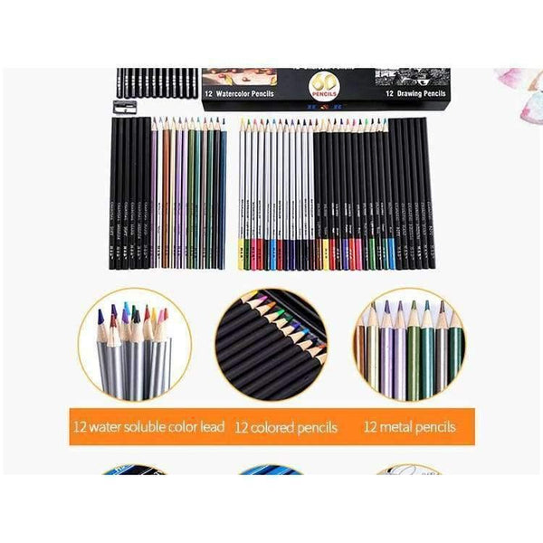 Planet Gates Tools 61 Pieces Suits Charcoal Pencil Sharpener Drawing Water-soluble Color Lead Metal Pencils Art Painting Supplies