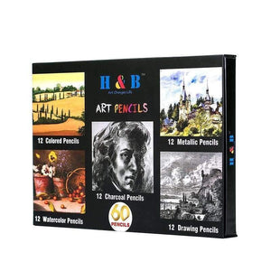 Planet Gates Tools 61 Pieces Suits Charcoal Pencil Sharpener Drawing Water-soluble Color Lead Metal Pencils Art Painting Supplies