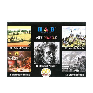 Planet Gates Tools 61 Pieces Suits Charcoal Pencil Sharpener Drawing Water-soluble Color Lead Metal Pencils Art Painting Supplies