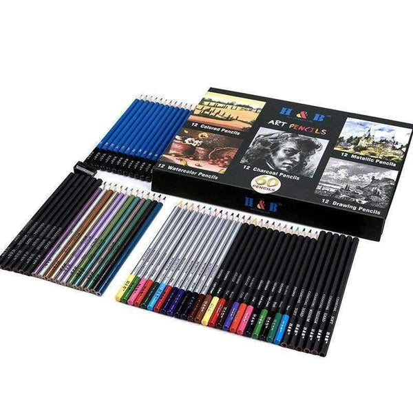 Planet Gates Tools 61 Pieces Suits Charcoal Pencil Sharpener Drawing Water-soluble Color Lead Metal Pencils Art Painting Supplies
