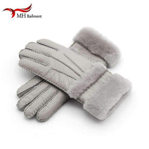 Planet Gates Top Quality Genuine Leather Warm Fur Glove For Men Women Thermal Winter Fashion Sheepskin Ourdoor Thick Five Finger Gloves  G5