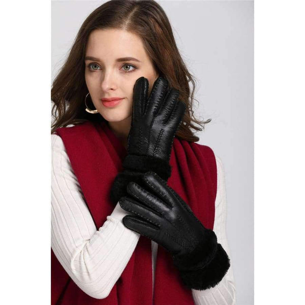 Planet Gates Top Quality Genuine Leather Warm Fur Glove For Men Women Thermal Winter Fashion Sheepskin Ourdoor Thick Five Finger Gloves  G5