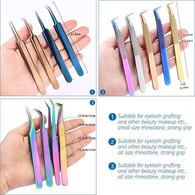 Planet Gates TOP Quality Stainless Steel Tweezers Rainbow Color Straight Bend ESD Multifunction Eyelash Tweezers For Nail Sewing DIY