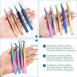 Planet Gates TOP Quality Stainless Steel Tweezers Rainbow Color Straight Bend ESD Multifunction Eyelash Tweezers For Nail Sewing DIY