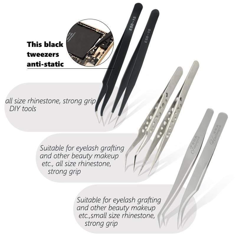 Planet Gates TOP Quality Stainless Steel Tweezers Rainbow Color Straight Bend ESD Multifunction Eyelash Tweezers For Nail Sewing DIY