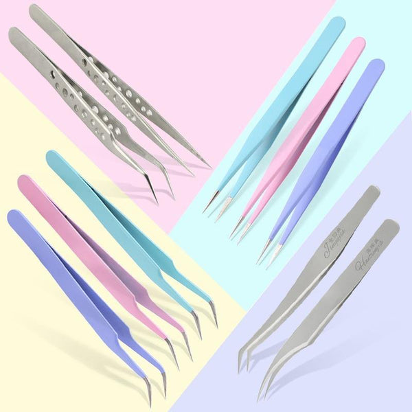 Planet Gates TOP Quality Stainless Steel Tweezers Rainbow Color Straight Bend ESD Multifunction Eyelash Tweezers For Nail Sewing DIY