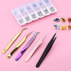 Planet Gates TOP Quality Stainless Steel Tweezers Rainbow Color Straight Bend ESD Multifunction Eyelash Tweezers For Nail Sewing DIY
