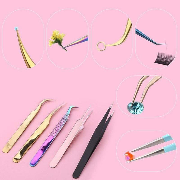 Planet Gates TOP Quality Stainless Steel Tweezers Rainbow Color Straight Bend ESD Multifunction Eyelash Tweezers For Nail Sewing DIY