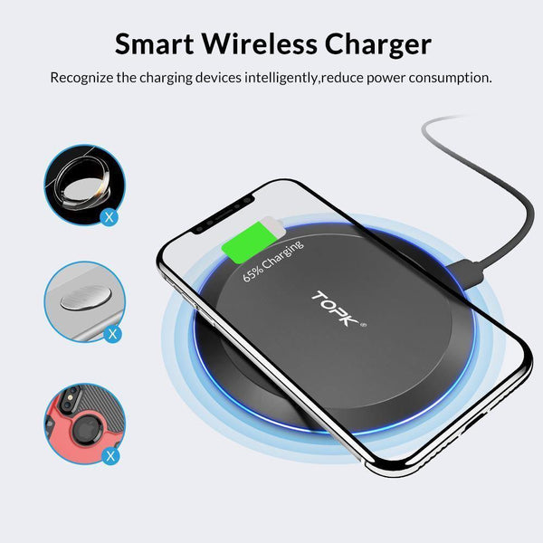 Planet Gates TOPK 10W Wireless Charger For iPhone X/XS Max XR 8 Plus Fast Charging for Samsung S8 S9 Note 9 8 Phone Charger Pad