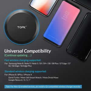 Planet Gates TOPK 10W Wireless Charger For iPhone X/XS Max XR 8 Plus Fast Charging for Samsung S8 S9 Note 9 8 Phone Charger Pad