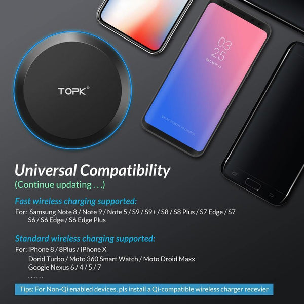 Planet Gates TOPK 10W Wireless Charger For iPhone X/XS Max XR 8 Plus Fast Charging for Samsung S8 S9 Note 9 8 Phone Charger Pad