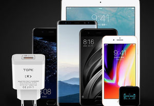 Planet Gates TOPK 18W Quick Charge 3.0 Fast Mobile Phone Charger EU Plug Wall USB Charger Adapter for iPhone Samsung Xiaomi Huawei