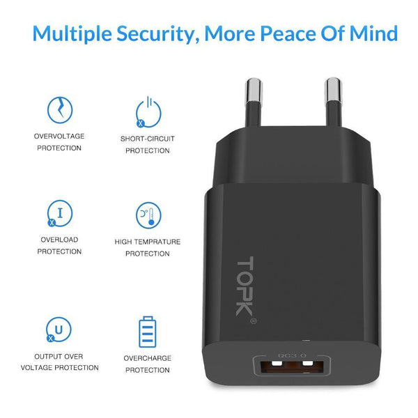 Planet Gates TOPK 18W Quick Charge 3.0 USB Charger for iPhone Samsung Xiaomi Huawei Mobile Phone Charger