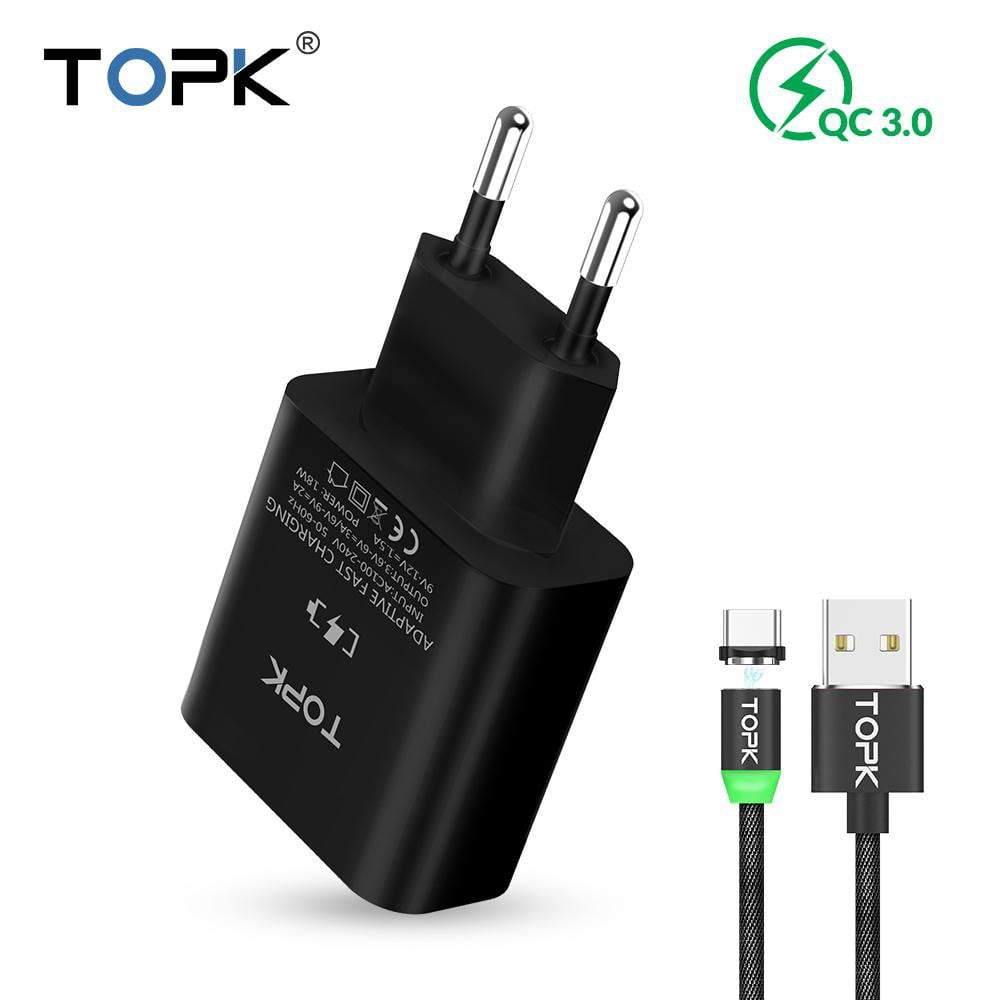 Planet Gates TOPK 18W Quick Charge 3.0 USB Charger for Samsung Xiaomi Huawei OnePlus LG Mobile Phone Charger With Fast USB Charging Cable
