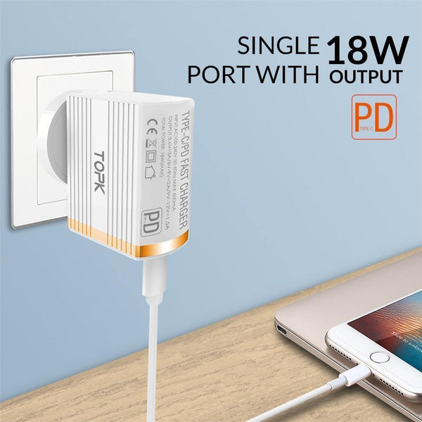 Planet Gates TOPK 18W Type C PD Fast Charging USB Charger for Samsung Galaxy S9 S8 Plus EU/UK Plug Phone Quick Charger