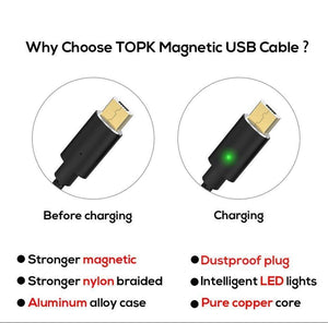 Planet Gates TOPK 1M(3.3ft) FLine-Mini LED Magnetic Cable for Samsung S7 Micro USB Devices Mobile Phone Cable Magnet Charger Microusb Cable