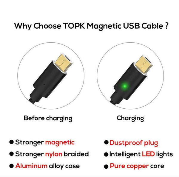 Planet Gates TOPK 1M(3.3ft) FLine-Mini LED Magnetic Cable for Samsung S7 Micro USB Devices Mobile Phone Cable Magnet Charger Microusb Cable