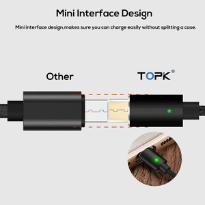 Planet Gates TOPK 1M(3.3ft) FLine-Mini LED Magnetic Cable for Samsung S7 Micro USB Devices Mobile Phone Cable Magnet Charger Microusb Cable
