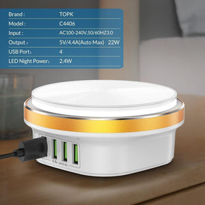 Planet Gates TOPK 22W Auto-ID 4 Port USB Charger Dimmable Smart LED Desk Lamp Desktop Charging For iPhone Samsung Xiaomi Mobile Phone Charger