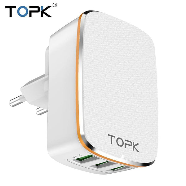 Planet Gates TOPK 3-Port 5V/3.4A 17W Auto-ID EU&US 2-IN-1 Travel Wall Mobile Phone USB Charger Adapter for iPhone Samsung Xiaomi Huawei