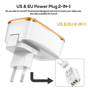 Planet Gates TOPK 3-Port 5V/3.4A 17W Auto-ID EU&US 2-IN-1 Travel Wall Mobile Phone USB Charger Adapter for iPhone Samsung Xiaomi Huawei