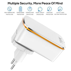 Planet Gates TOPK 3-Port 5V/3.4A 17W Auto-ID EU&US 2-IN-1 Travel Wall Mobile Phone USB Charger Adapter for iPhone Samsung Xiaomi Huawei