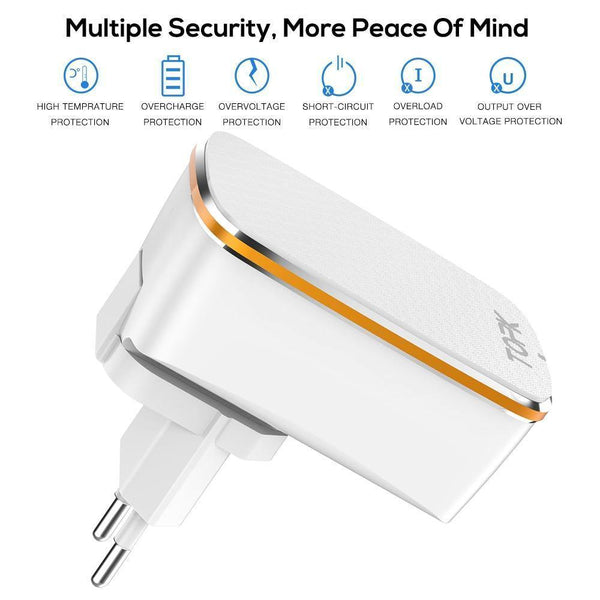 Planet Gates TOPK 3-Port 5V/3.4A 17W Auto-ID EU&US 2-IN-1 Travel Wall Mobile Phone USB Charger Adapter for iPhone Samsung Xiaomi Huawei