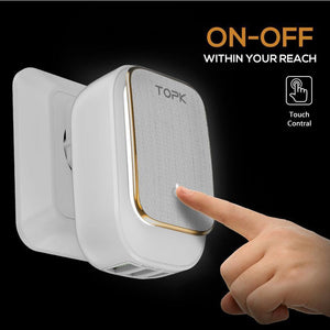 Planet Gates TOPK 3-Port Mobile Phone Charger 5V 3.4A(Max) Travel USB Charger for iPhone Xs Max 8 Samusung Phone Charger LED Lamp US EU AU UK