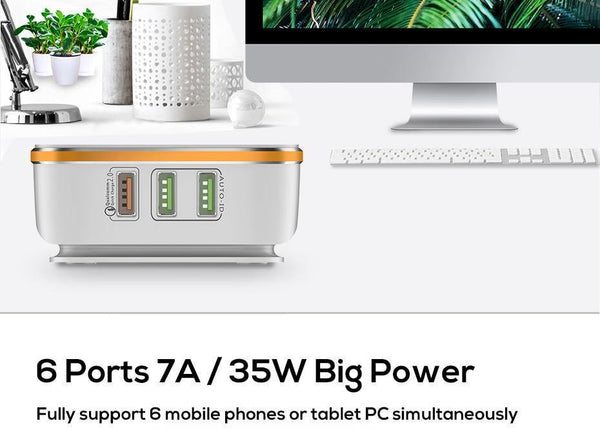 Planet Gates TOPK 35W Quick Charge 2.0 6-Port USB Charger EU US UK AU Plug 5V/7A Travel Wall Fast Charger Adapter Mobile Phone Universal