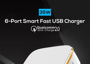 Planet Gates TOPK 35W Quick Charge 2.0 6-Port USB Charger EU US UK AU Plug 5V/7A Travel Wall Fast Charger Adapter Mobile Phone Universal