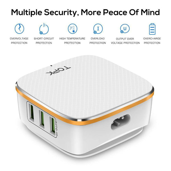 Planet Gates TOPK 35W Quick Charge 2.0 6-Port USB Charger EU US UK AU Plug 5V/7A Travel Wall Fast Charger Adapter Mobile Phone Universal