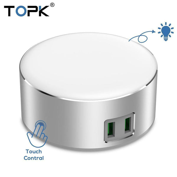 Planet Gates TOPK 5V 2.4A(Max) 12W Auto-ID Dual USB Charger Dimmable Smart LED Table Lamp EU Mobile Phone Charger for iPhone Samsung Xiaomi