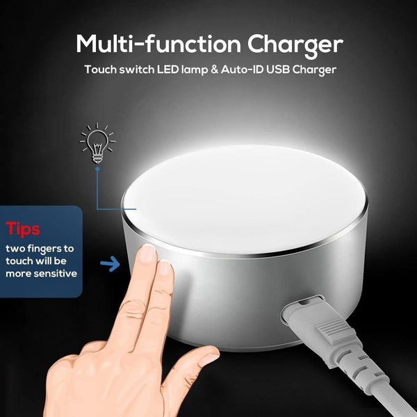 Planet Gates TOPK 5V 2.4A(Max) 12W Auto-ID Dual USB Charger Dimmable Smart LED Table Lamp EU Mobile Phone Charger for iPhone Samsung Xiaomi