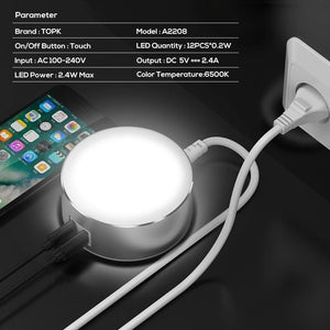 Planet Gates TOPK 5V 2.4A(Max) 12W Auto-ID Dual USB Charger Dimmable Smart LED Table Lamp EU Mobile Phone Charger for iPhone Samsung Xiaomi