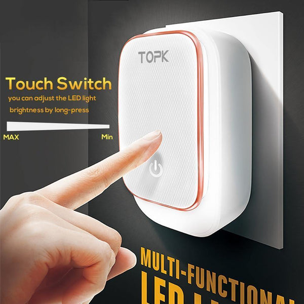 Planet Gates TOPK 5V 3.4A(Max) 3-Port LED Lamp USB Charger Adapter 2-IN-1 Travel Wall EU&US Auto-ID Mobile Phone Charger for iPhone Samsung