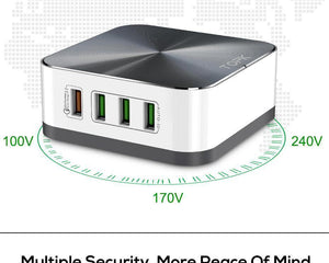 Planet Gates TOPK 8-Port 50W Quick Charge 3.0 USB Charger for iPhone Samsung Xiaomi Huawei EU US UK AU Plug Desktop Fast Phone Charger